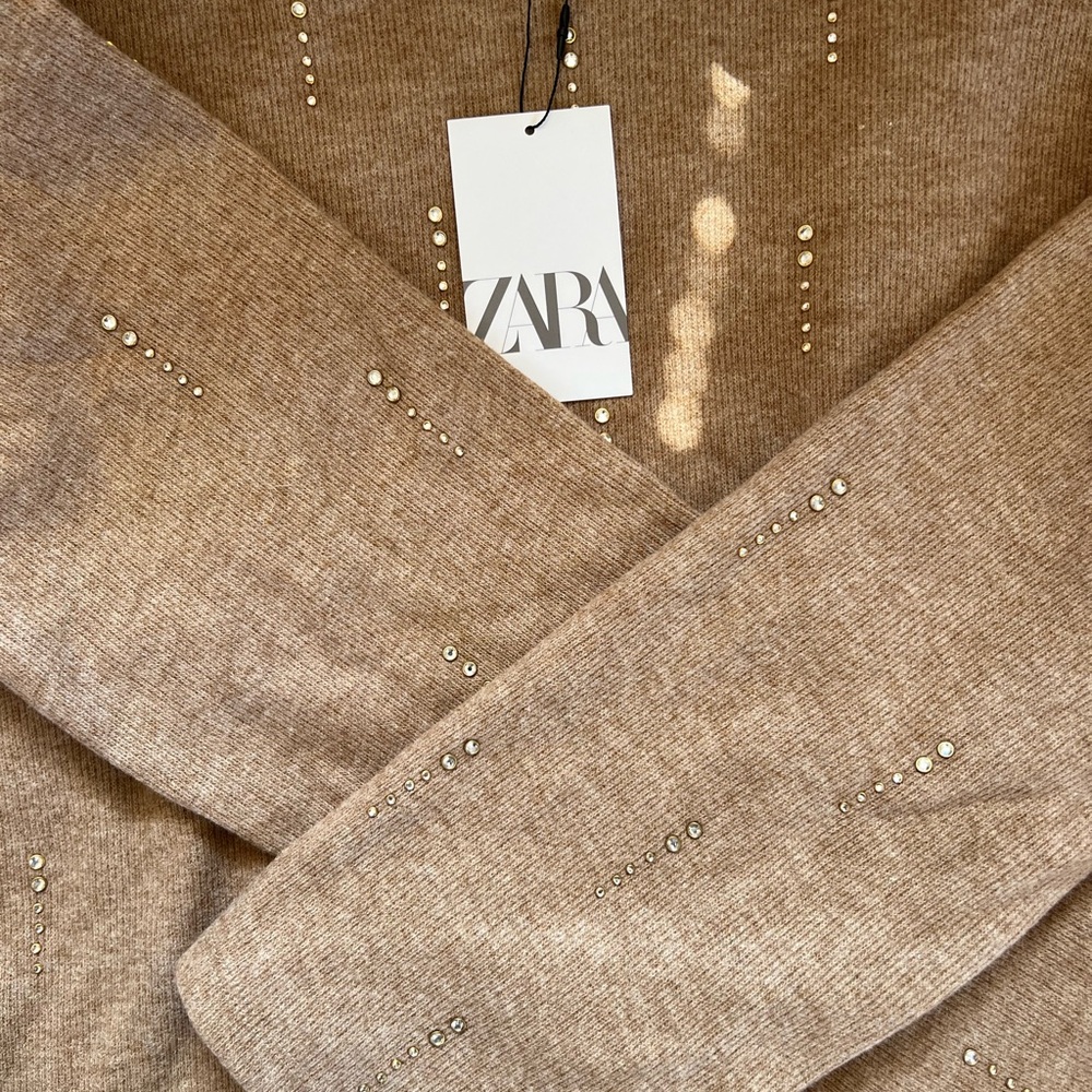 Zara Embellished Taupe Cropped Sweater - Picture 3 of 5